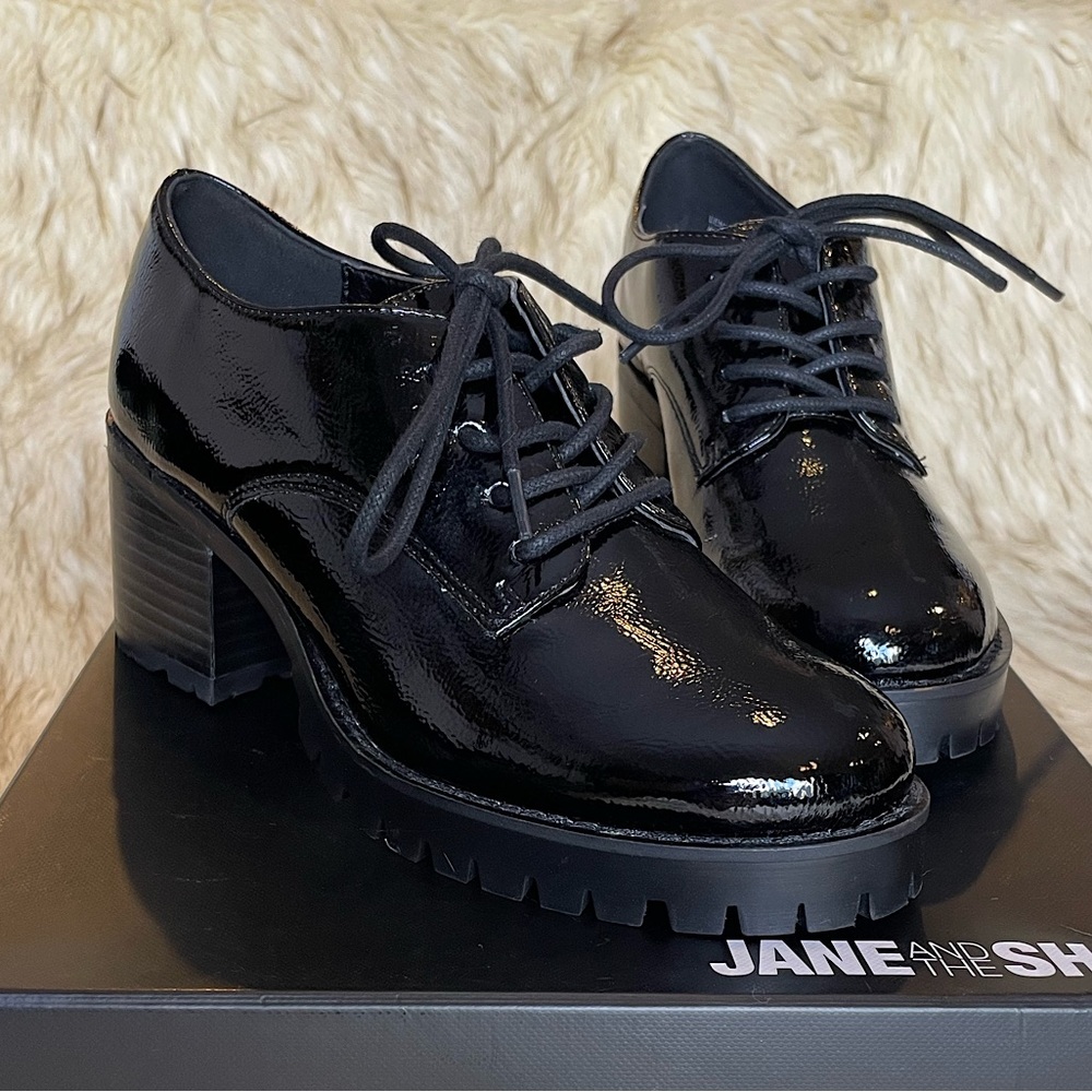 JANE AND THE SHOE | Black Lennox Platform Oxford Women New In Box